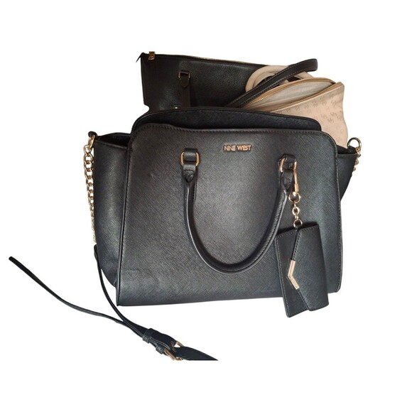 NINE WEST Women's Black Tote Bag Purse And Credit Card Holder Set - Picture 5 of 7